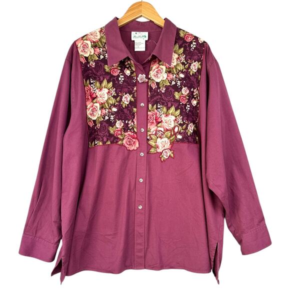 QUACKER FACTORY 3X Vintage Rose Floral Rhinestone Embellished western Shirt - Picture 14 of 14